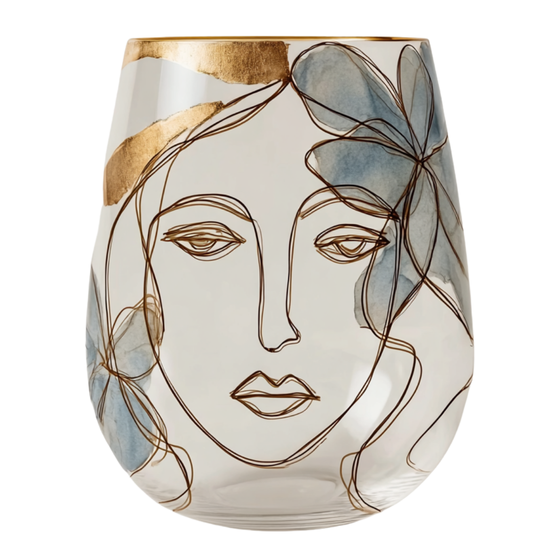 'Dreaming Faces' Stemless Wine Glasses