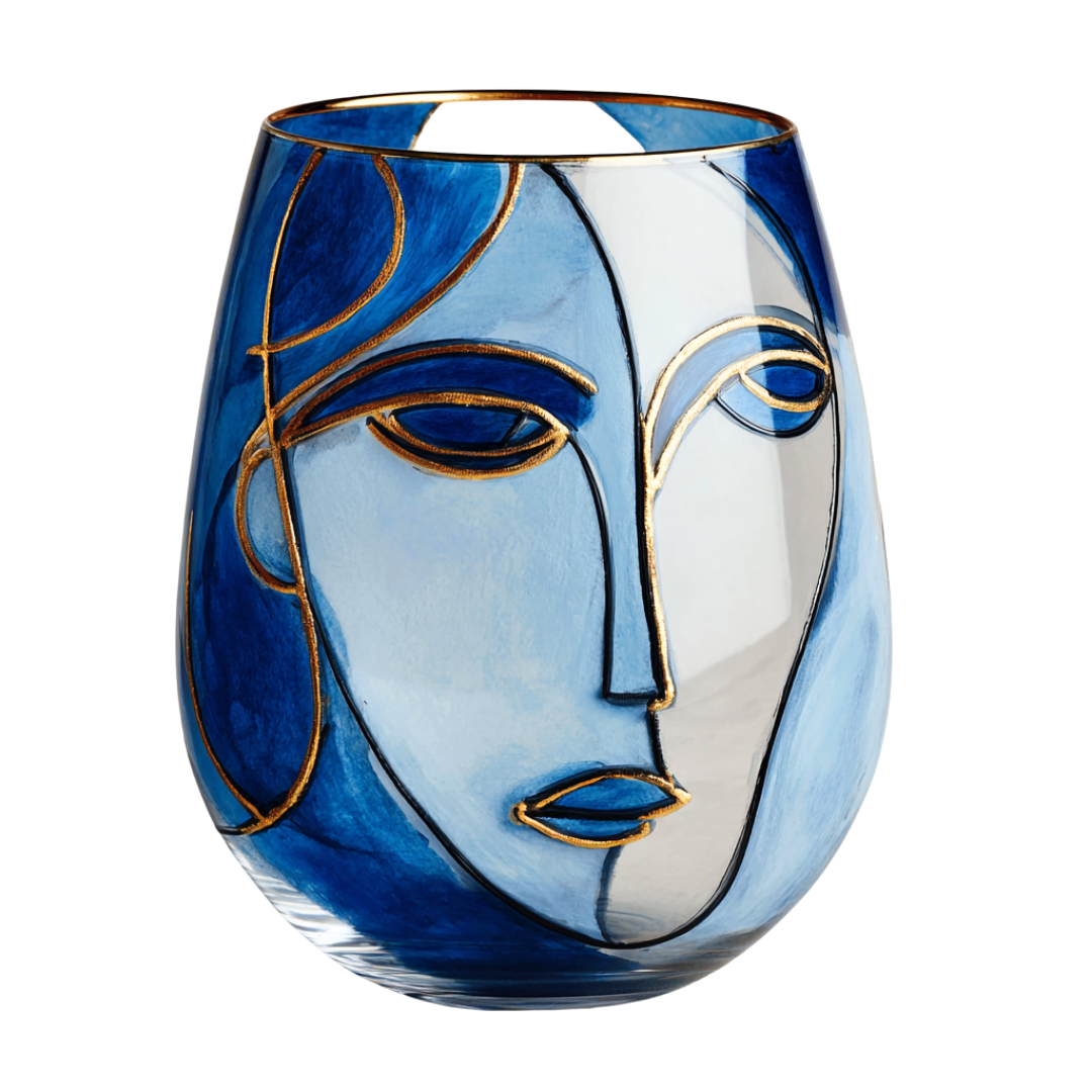 'Dreaming Faces' Stemless Wine Glasses