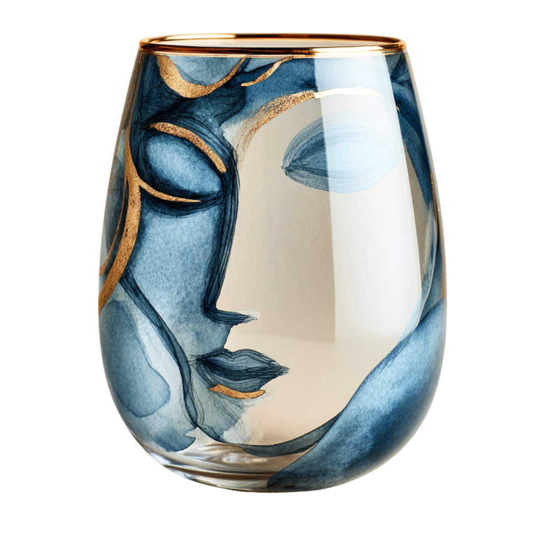 'Dreaming Faces' Stemless Wine Glasses