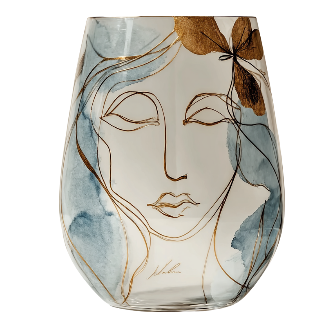 'Dreaming Faces' Stemless Wine Glasses