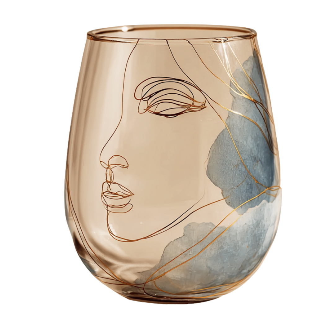 'Dreaming Faces' Stemless Wine Glasses